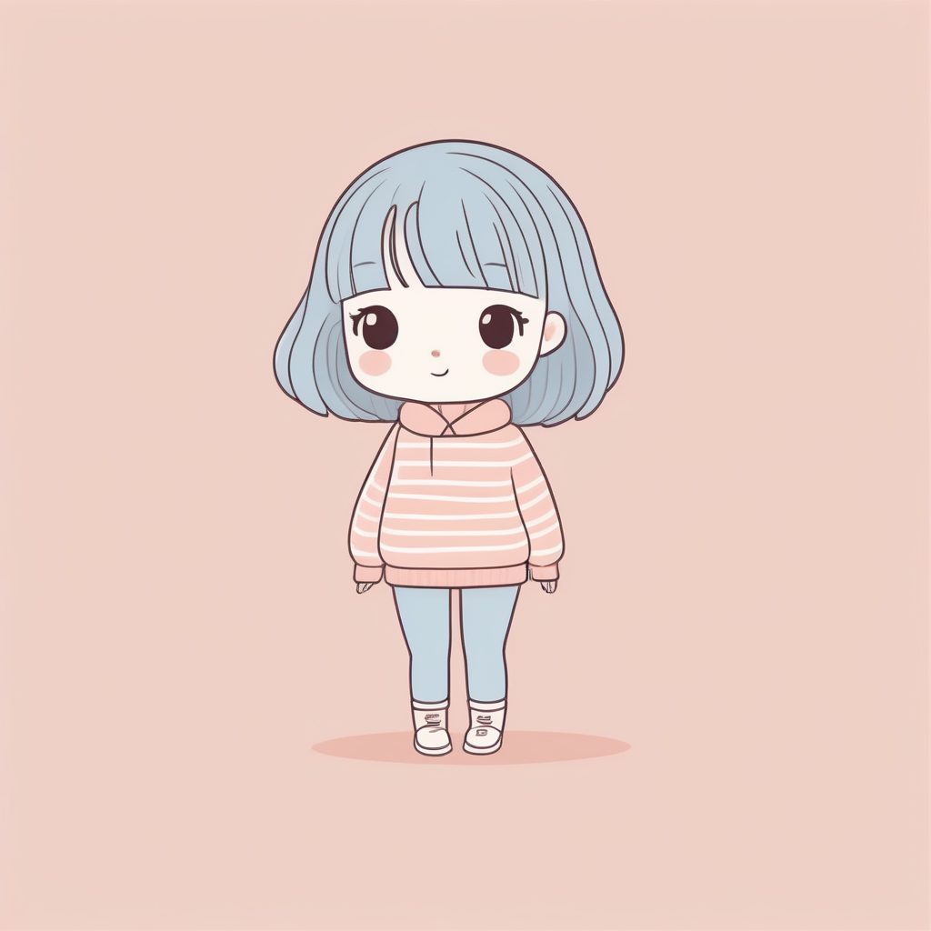 治愈系毛衣：Q版女孩粉色背景全身像，柔和圆角设计