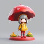 治愈系粘土Q版雨天女孩:蘑菇伞与雨靴造型3D渲染提示词 7 zhi yu xi nian tu q ban yu tian nyu hai mo gu san yu yu xue zao xing 3d xuan ran ti shi ci