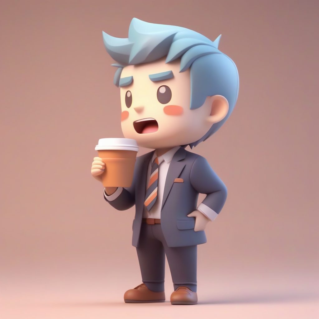 治愈系Q版动漫：极简风社畜角色全身图，8K高清柔和打光