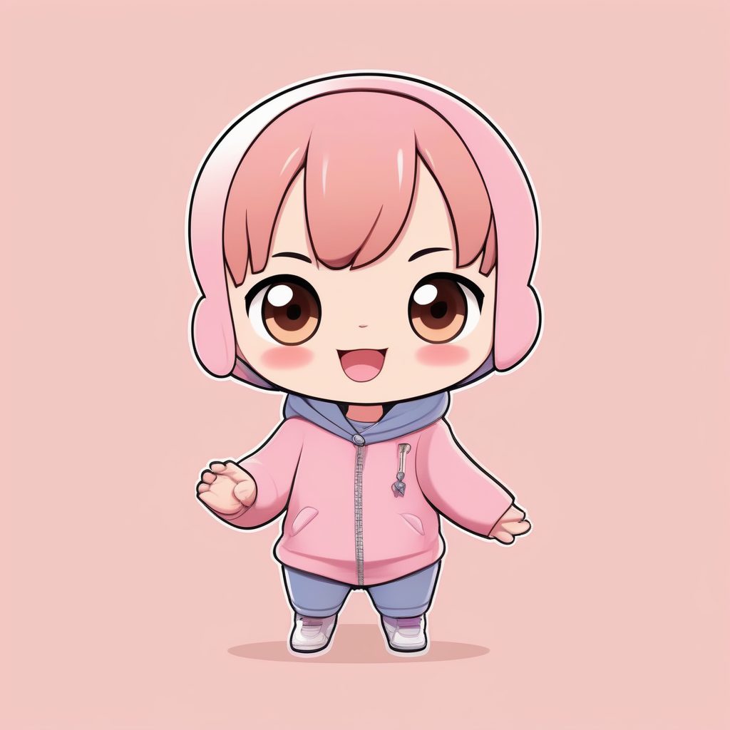 治愈系Q版：粉色背景下的元气少女