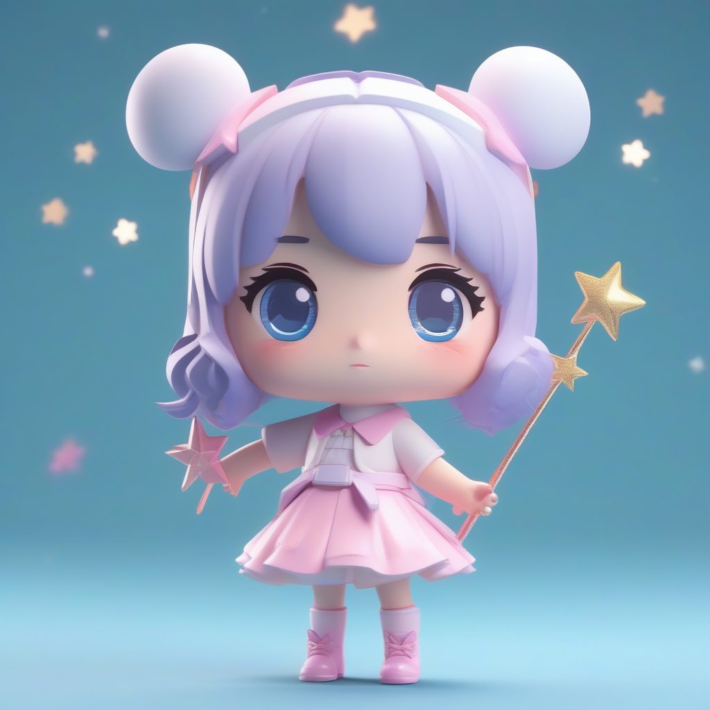 治愈系Q版魔法少女插画：Pop Mart风格动态姿势与柔和布光AI提示词