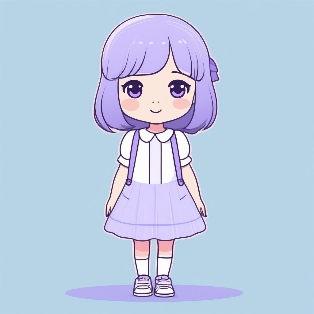 治愈系Q版女孩：薰衣草色简约涂鸦全身站立图