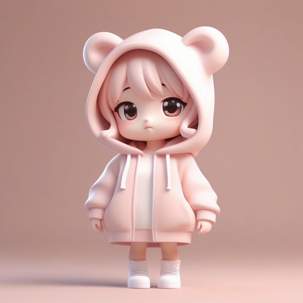 治愈系Q版手办：拥抱小猫的害羞双马尾女孩，柔和景深渲染