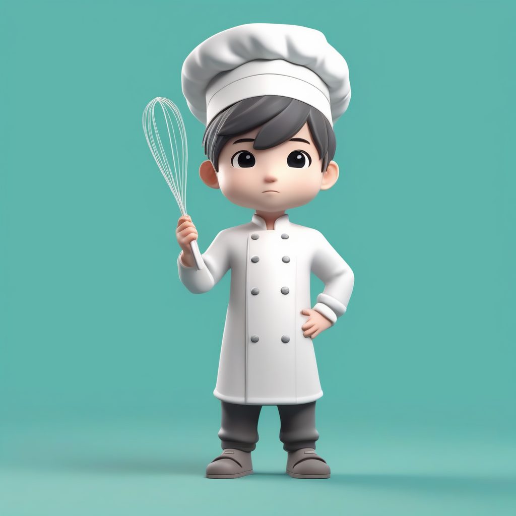 治愈系Q版甜点师：粘土质感3D全身立绘，薄荷绿纯色背景