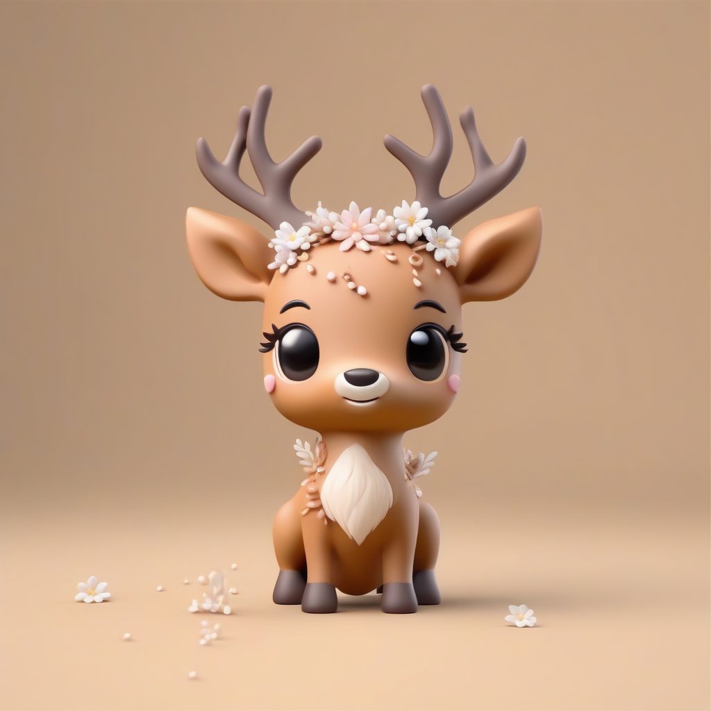 治愈系Q版小鹿：哑光粘土全身，柔和景深渲染