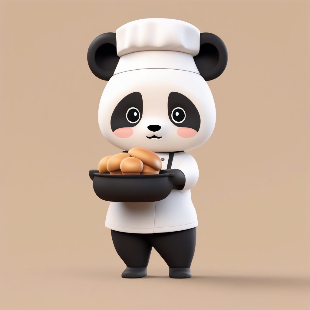 治愈系Q版熊猫烘焙师:粘土材质3D渲染全身照,米色纯净背景 5 治愈系Q版熊猫烘焙师:粘土材质3D渲染全身照,米色纯净背景
