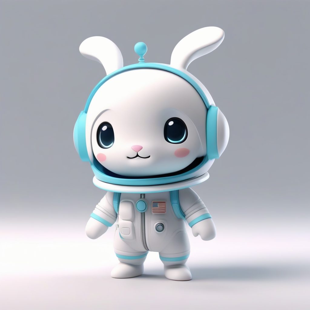 治愈系Q版宇航员兔盲盒手办：C4D高精度3D全身渲染纯色背景图