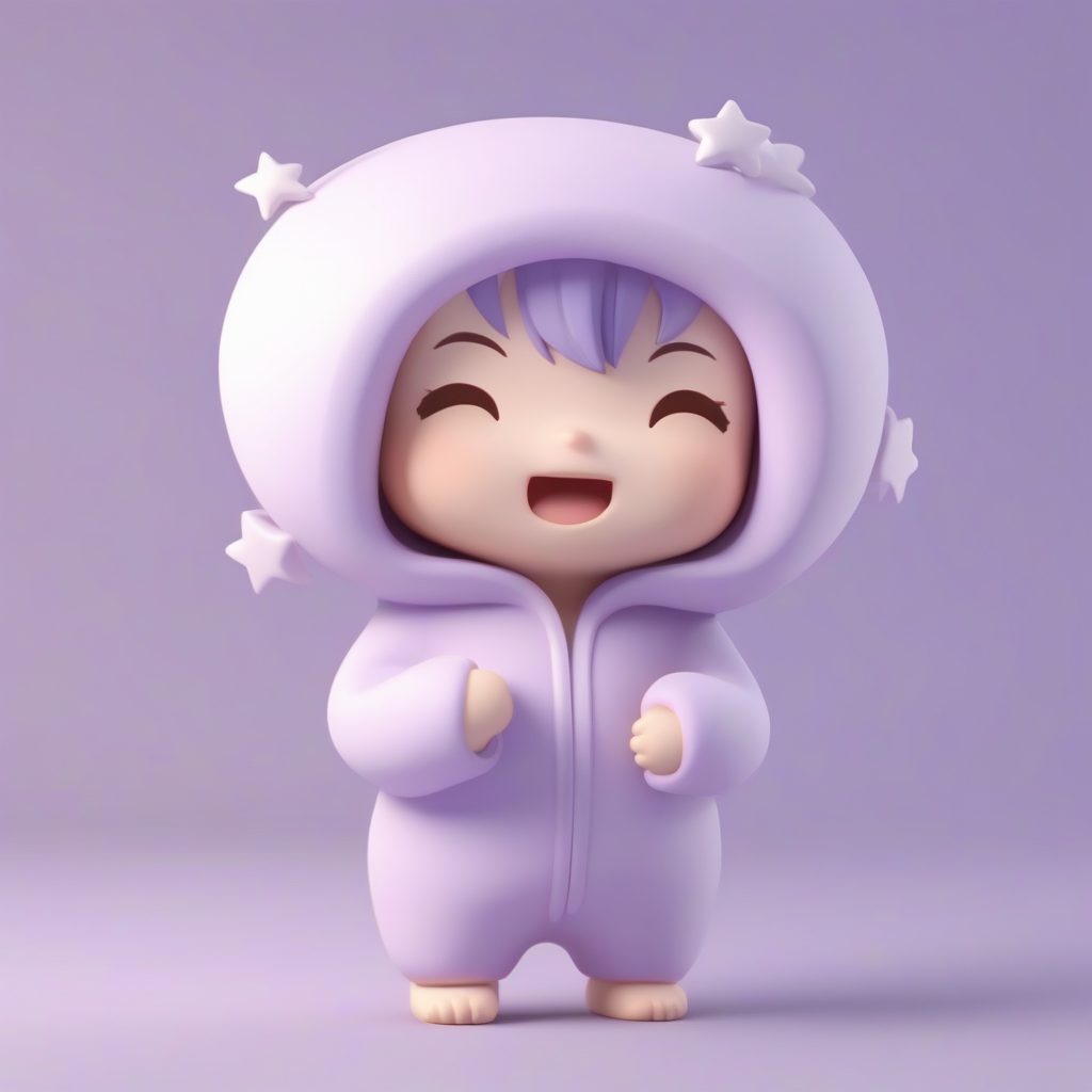 治愈系Q版云朵睡衣女孩：粘土手办3D渲染纯色背景提示词