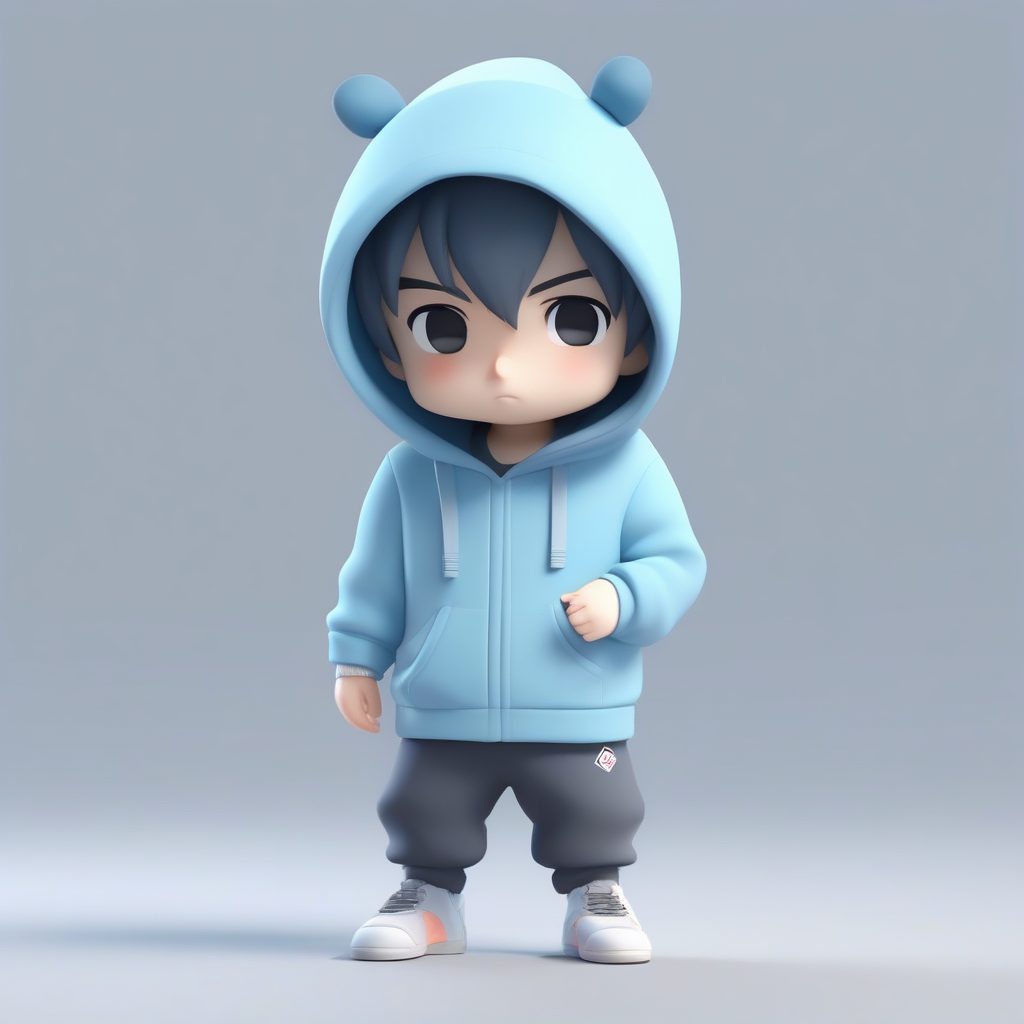 治愈系！浅蓝色卫衣Q版男孩：害羞表情与柔和景深3D提示词
