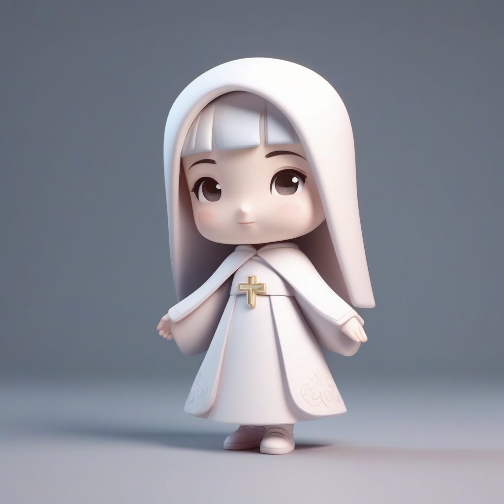 治愈系天使修女：C4D高细节Q版3D盲盒艺术提示词