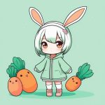 治愈系兔耳Q版角色:抱着巨型胡萝卜,薄荷绿纯色背景 7 zhi yu xi tu er q ban jue se bao zhe ju xing hu luo bo bo he lyu chun se bei jing