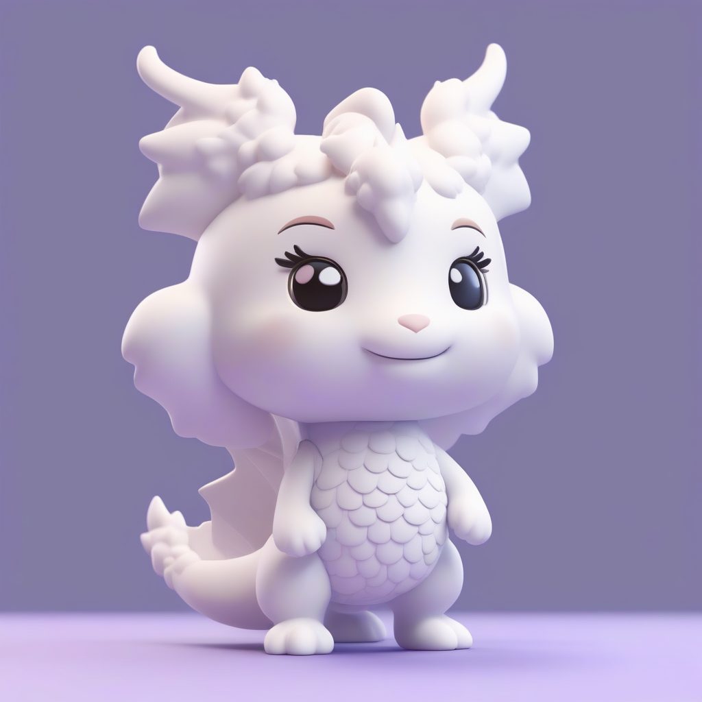 治愈系云龙守护者：粉彩粘土材质全身手办图，纯薰衣草紫背景