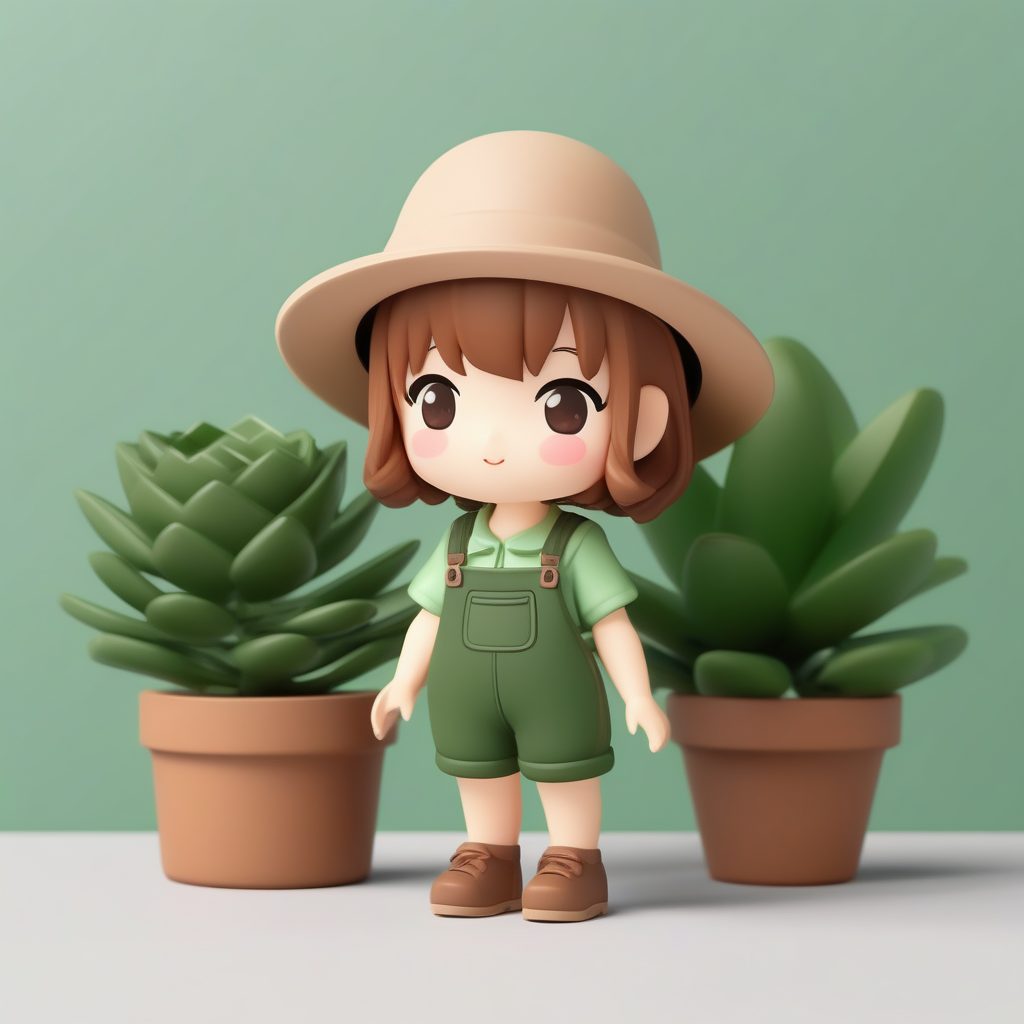 治愈园艺：多肉植物爱好者Q版女孩3D手办特写