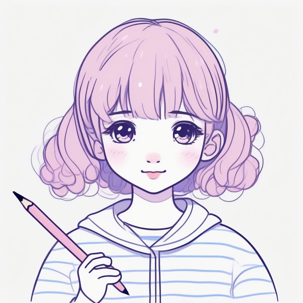 专注于速写的柔和少女：手持铅笔的极简创作