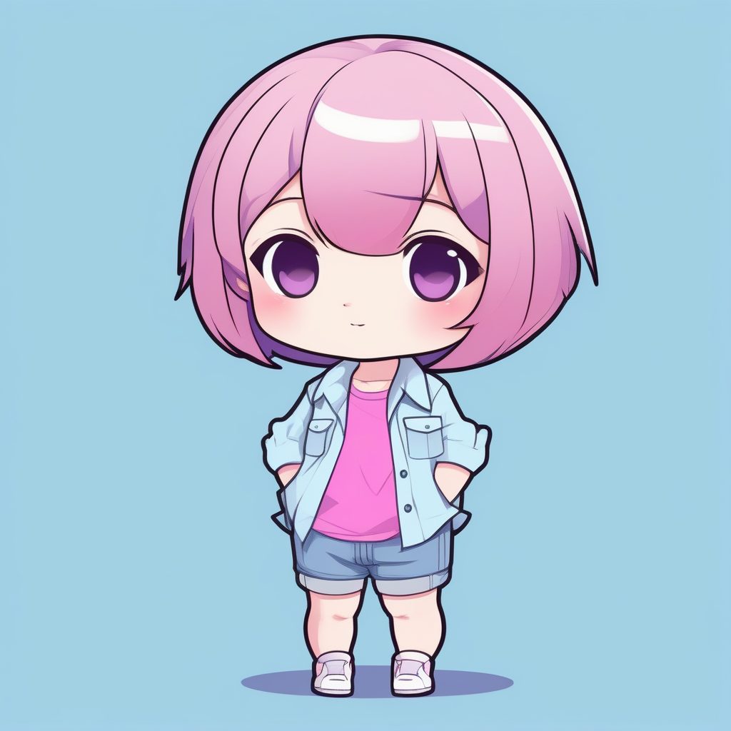 紫粉极简Q版短发少女