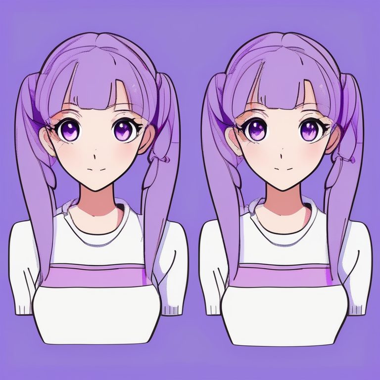 紫色背景下极简双马尾少女肖像