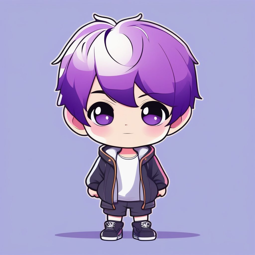 紫色短发极简动漫Q版男孩