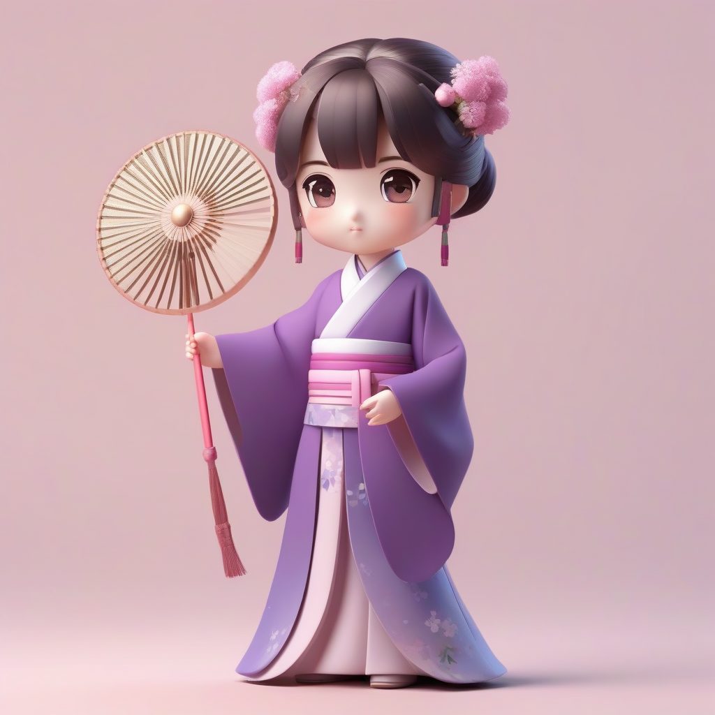 紫色马面裙优雅Q娃：轻摇团扇全身图