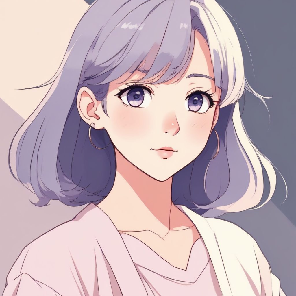 极简动漫少女肖像：纯色背景完美呈现！✨