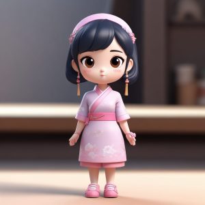 超萌Q版旗袍少女全身立绘！C4D粘土风盲盒设计，高细节8K渲染✨