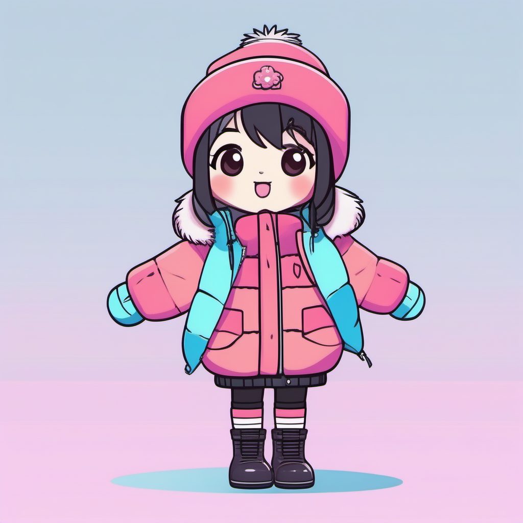 2024冬日潮流穿搭：Q版女孩oversize羽绒服极简动漫AI绘画秘籍