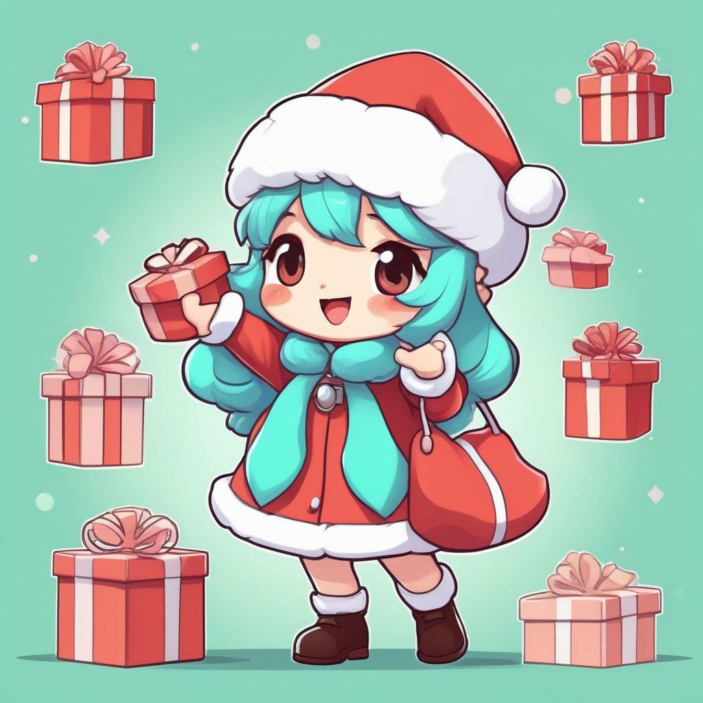 2024圣诞Q版可爱女孩AI绘画提示词：全身站立、软萌光线、8K高分辨率