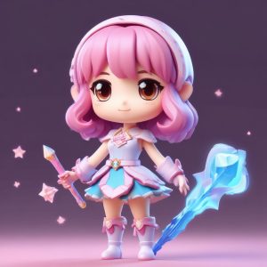 高颜值Q版魔法少女头像！3D建模盲盒风全身像提示词分享