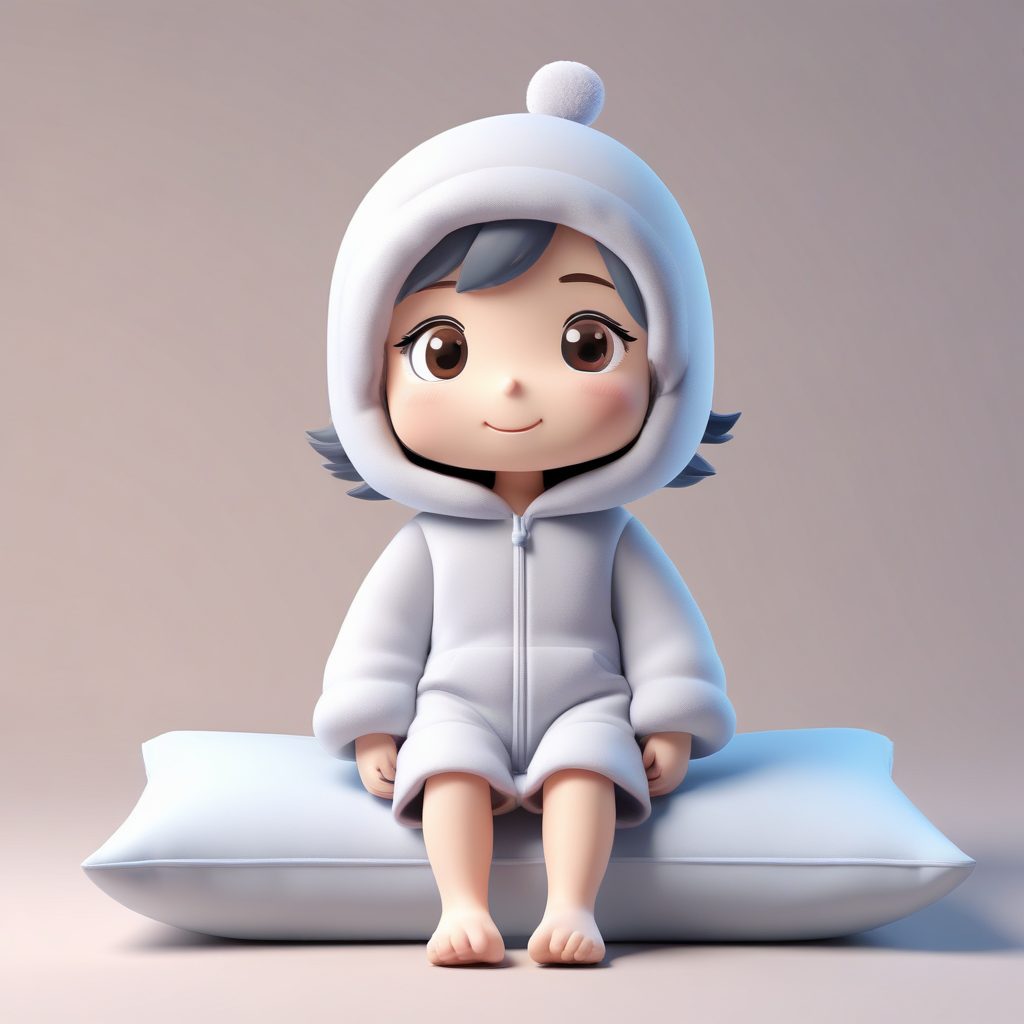 3D高细节：Q版女孩抱着雪花形状抱枕的居家冬日造型