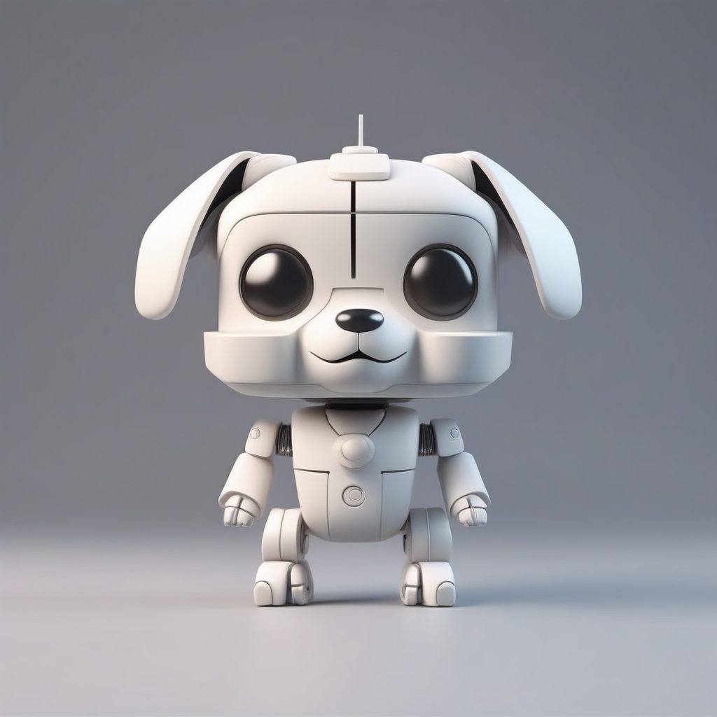 3D机械朋克Q版手办：复古机器狗全身照与柔和工作室打光技巧