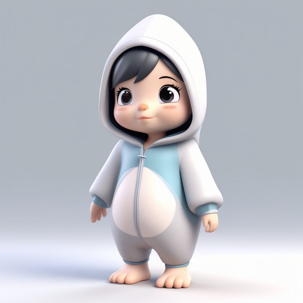 3D盲盒风:穿企鹅装的Q版女孩,摇晃身体的可爱提示词