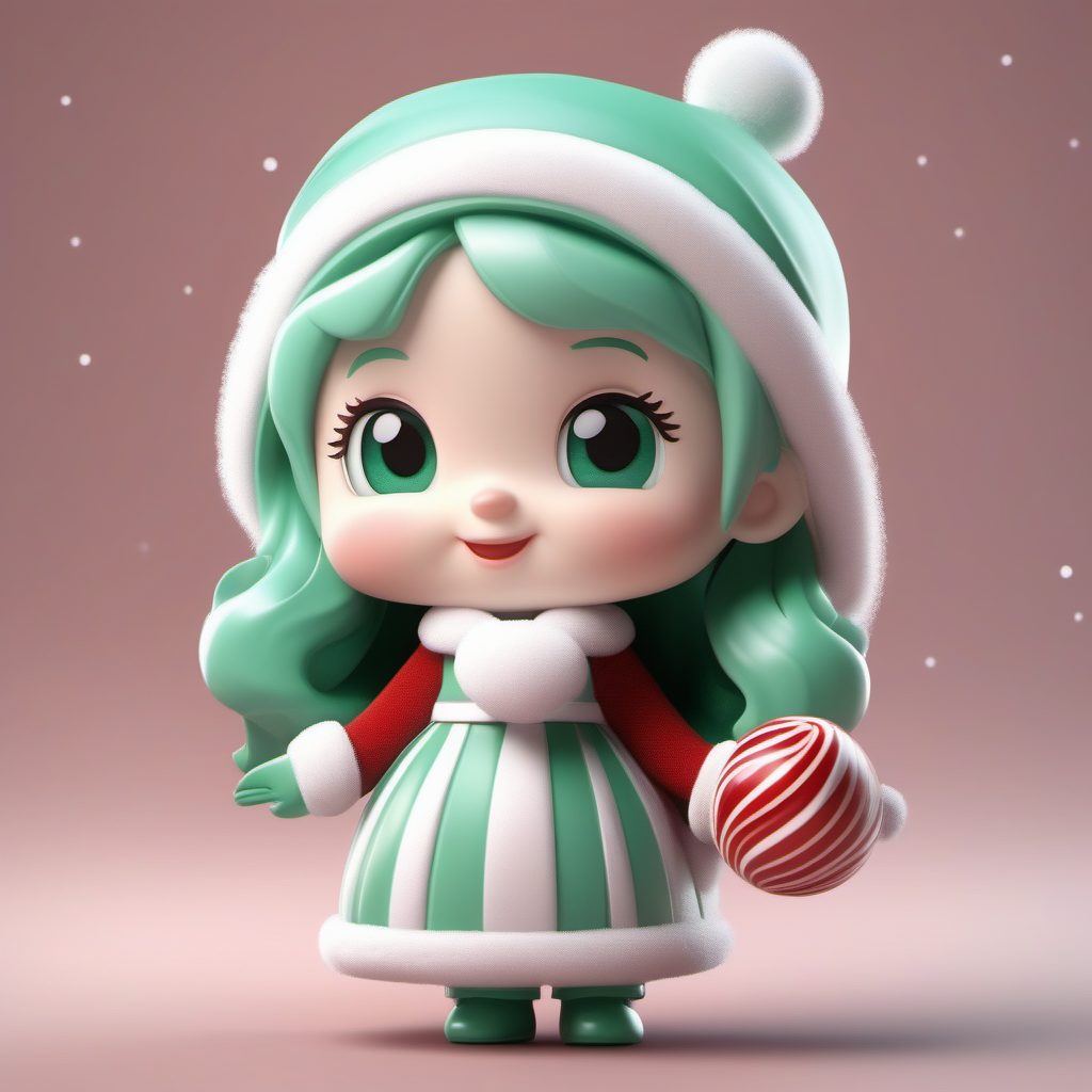 3D粘土Q版圣诞女孩:C4D盲盒手办全身站立提示词,纯色背景