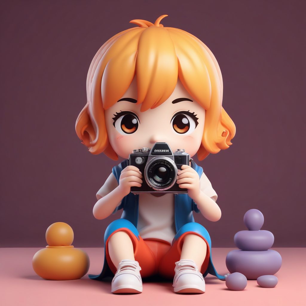 3D渲染Q版摄影师:半蹲取景动态与专注的表情刻画(8K)