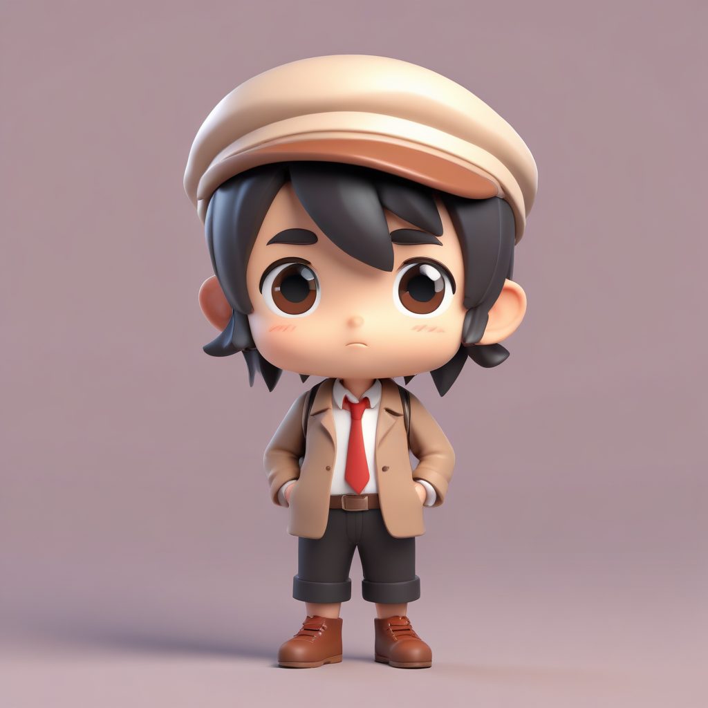 3D渲染Q版侦探：低头沉思动态与若有所思的表情刻画