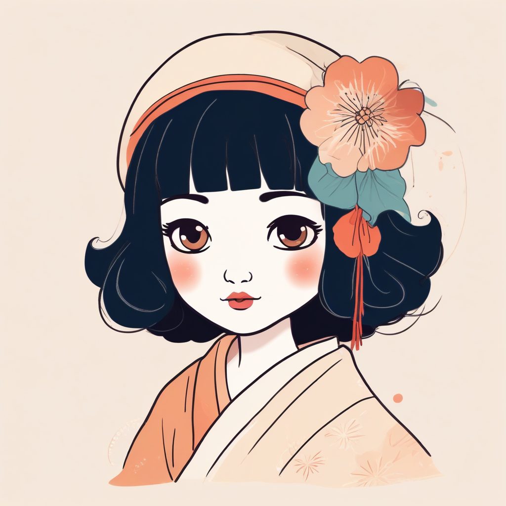 极简手绘：日系软萌少女头像，粉蓝配色纯背景