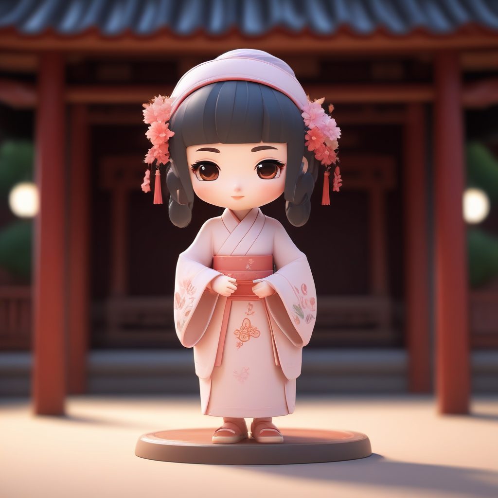 绝美Q版古风头像分享！C4D渲染3D盲盒风格全身照，超高细节纯色背景✨