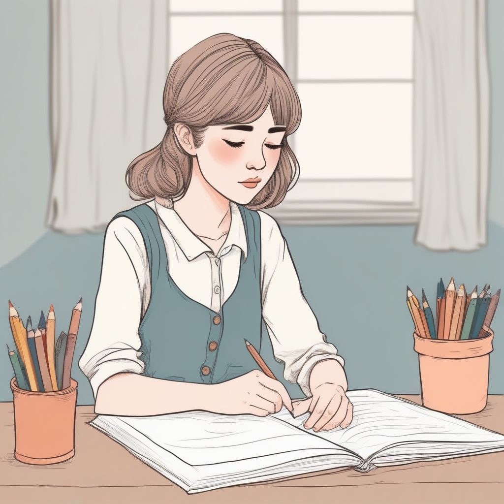 极简手绘风日系少女头像：粉蓝纯色背景软萌来袭！