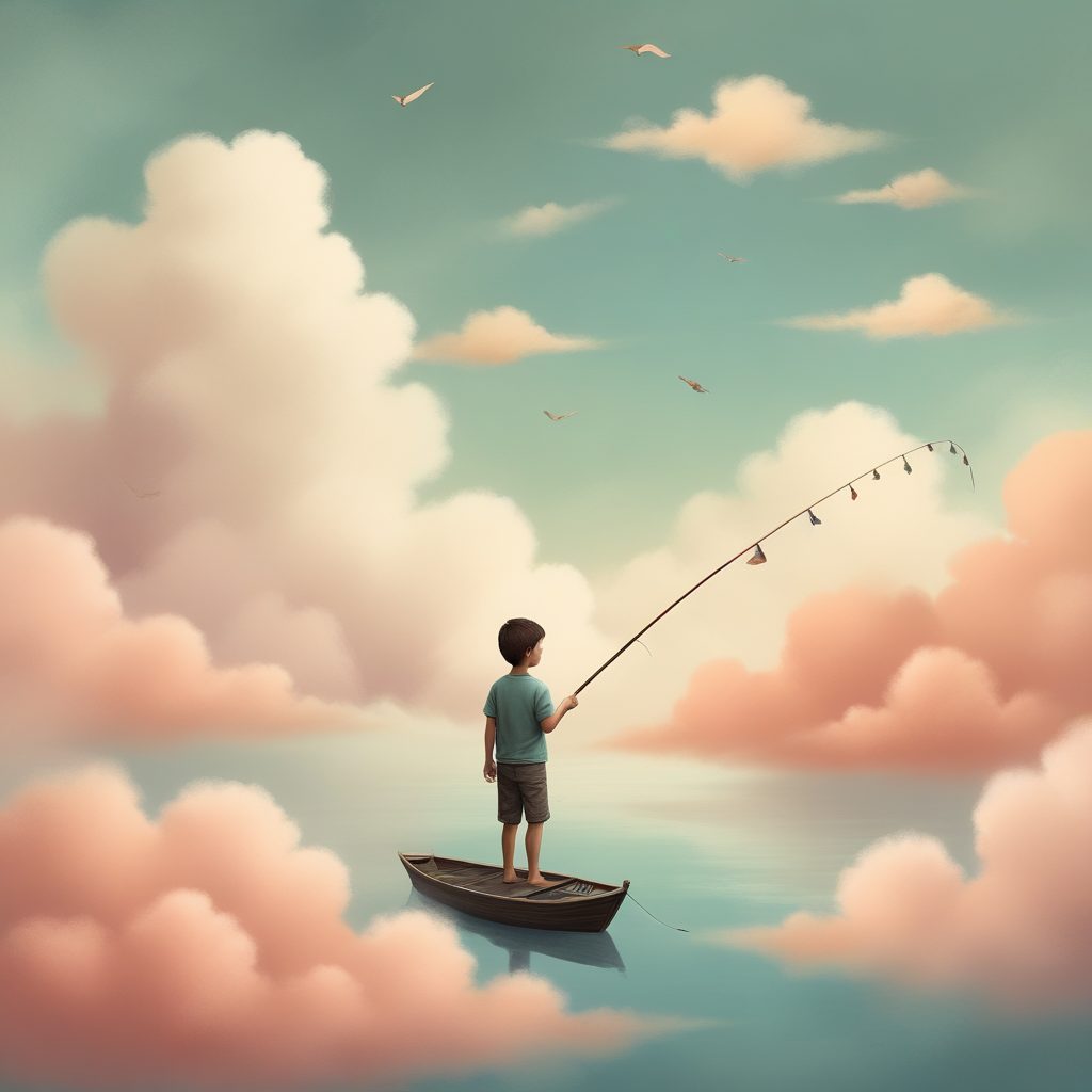 云端钓鱼男孩：手绘彩色铅笔创意头像