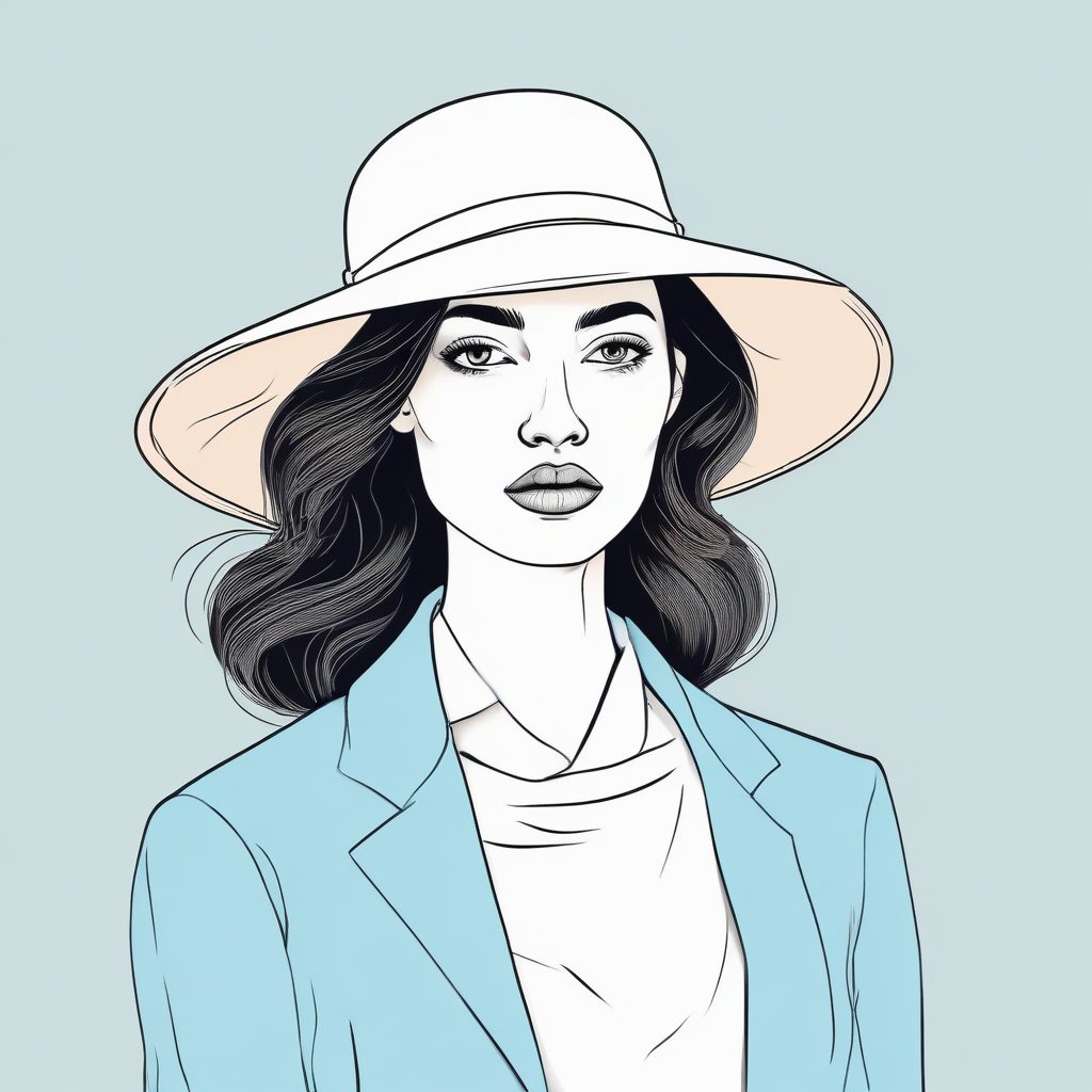 极简线稿手绘插画：粉蓝时尚女孩 💄背景纯色