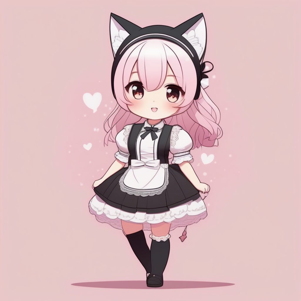 8K超高清：卡哇伊猫耳女仆Q版全身立绘AI生成指令大全