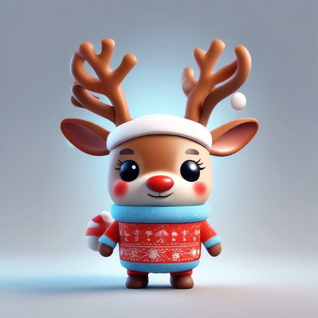 8K超高清Q版圣诞驯鹿：光线追踪粘土手办3D渲染提示词教程
