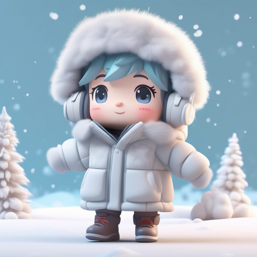 8K超清!AI绘制冰雪奇缘Q版女孩:冬靴与毛绒穿搭全身站立提示词