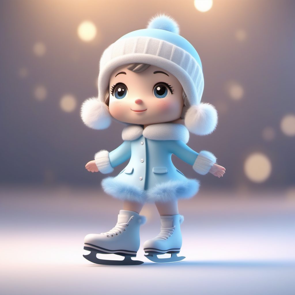 8K超清！马卡龙色Q版溜冰少女盲盒C4D建模提示词