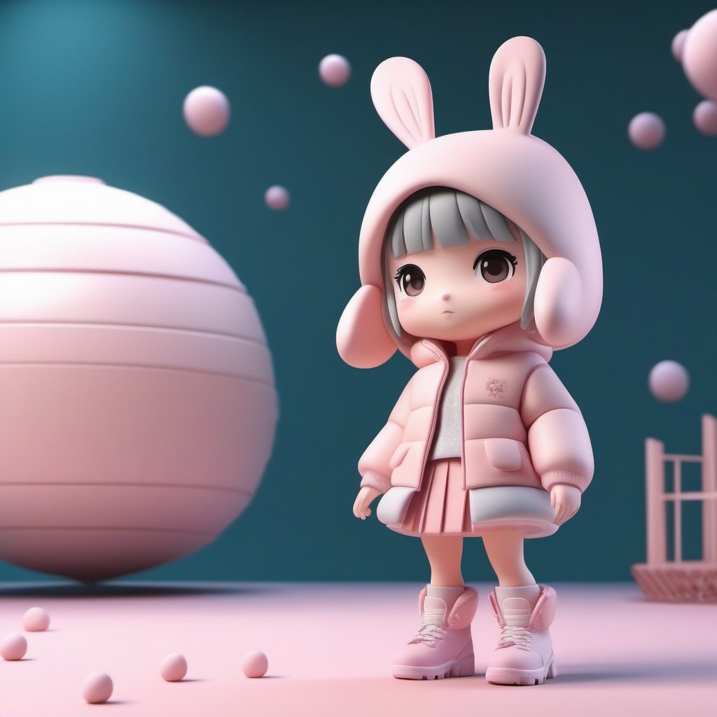 8K超清:Pop Mart潮流街头风冬装兔女郎3D模型全身提示词攻略