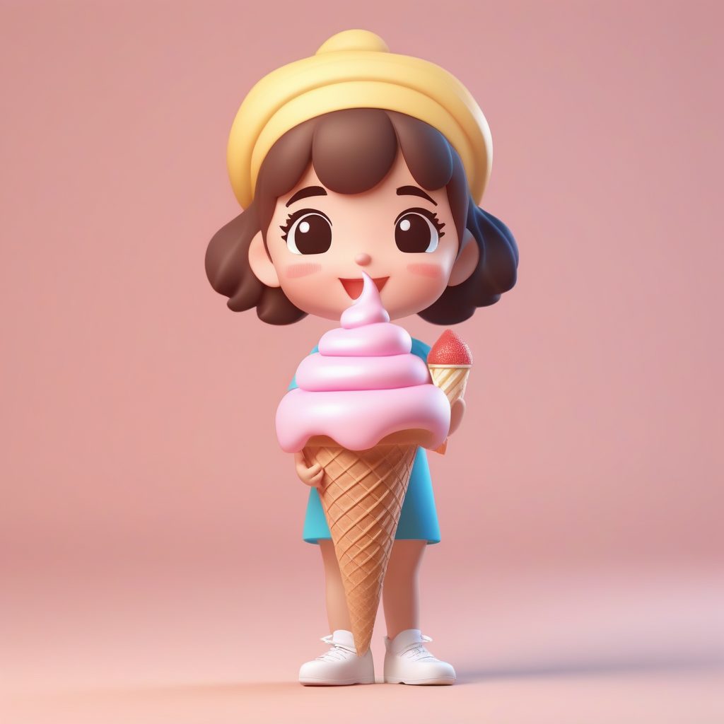 8K超清Q版美食家：Pop Mart风格全身站立图，治愈系奶油质感AI提示词