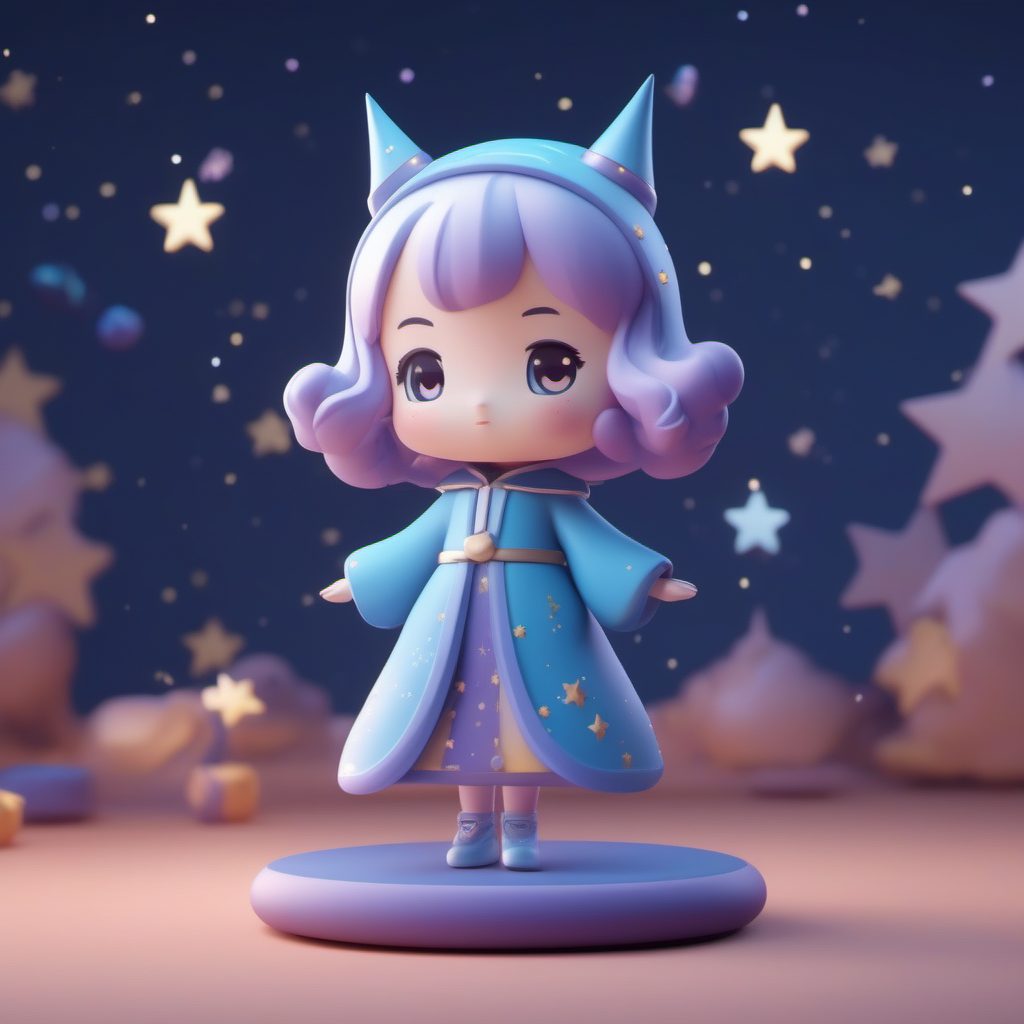 8K超清！日系Q版星空魔法少女AI绘图公式：3D建模动态姿势与纯色背景