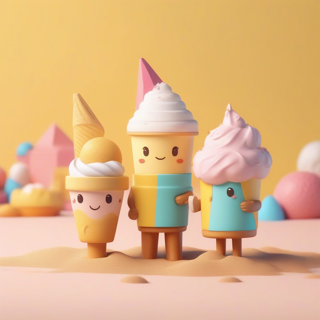 8K超清夏日Q版情侣头像：Ray Tracing软光照粘土材质渲染