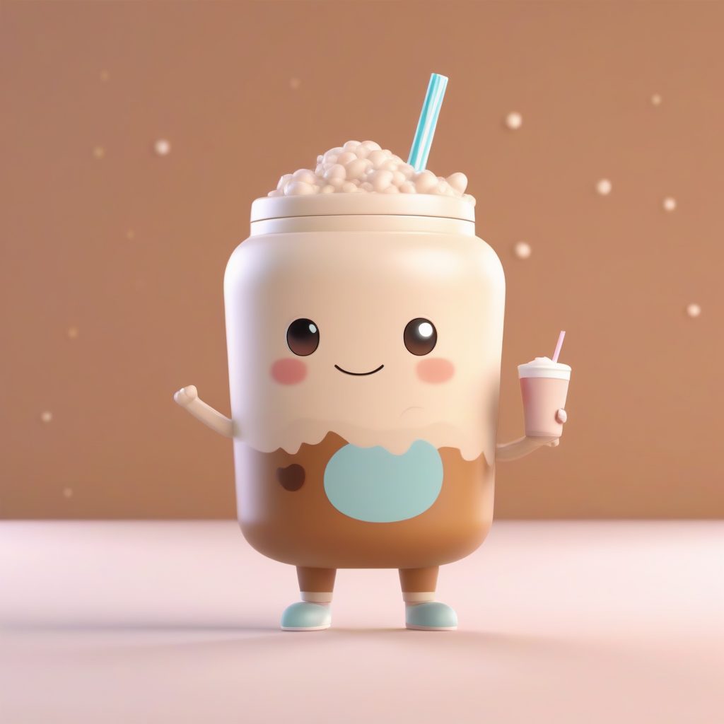 8K超清：珍珠奶茶治愈系Q版女孩，C4D高抛光盲盒模型AI提示词