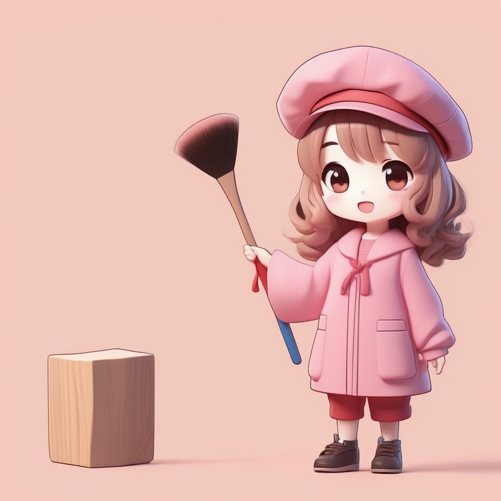 8K高细节AI绘图:Q版美术女教师,柔和光照下的治愈系角色生成