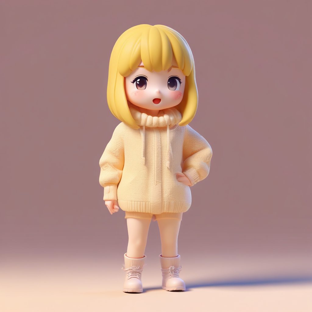 8K光线追踪：Q版女孩的厚棉袜与室内冬装全身照