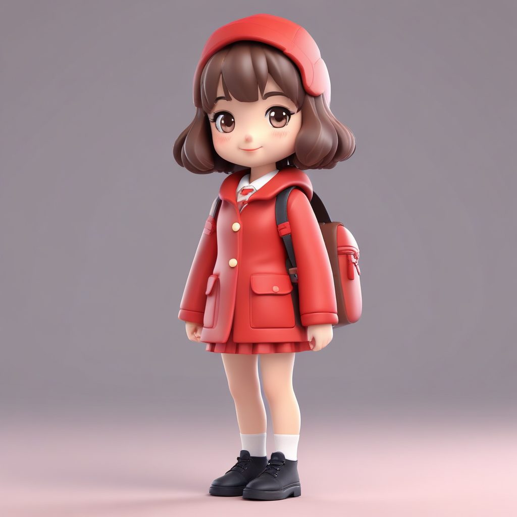 8K极简布光:Q版女孩的冬季校服与书包造型提示词
